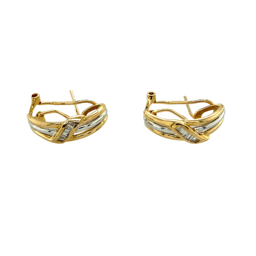 18ct Gold & Diamond Set Split Band Clip on Back Stud Earrings