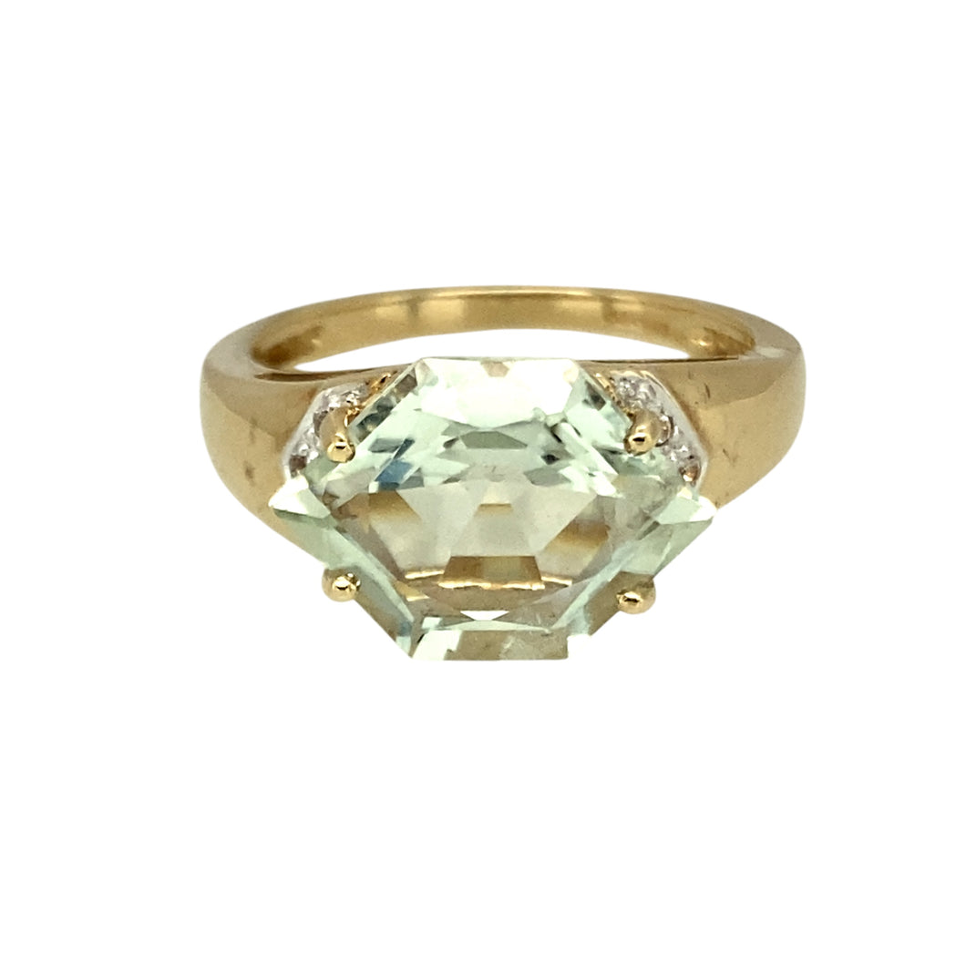 9ct Gold Light Green & Cubic Zirconia Set Dress Ring