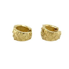 Load image into Gallery viewer, Preowned 9ct Yellow and White Gold Textured Patterned Wide Huggie Earrings with the weight 7.20 grams
