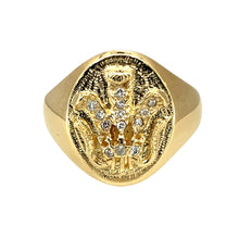 Load image into Gallery viewer, 9ct Gold &amp; Diamond Set Three Feathers Oval Signet Ring
