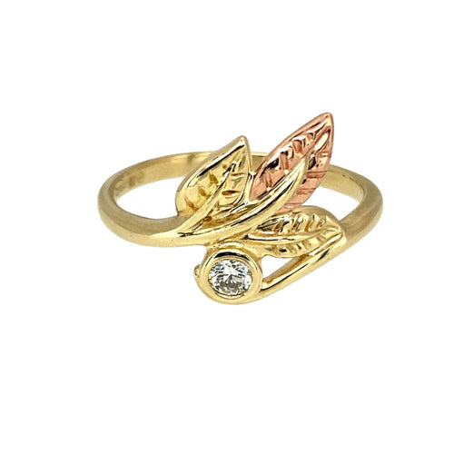 9ct Gold & Diamond Set Clogau Leaf Ring