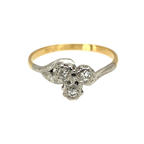 18ct Gold & Platinum Diamond Set Vintage Three Stone Ring