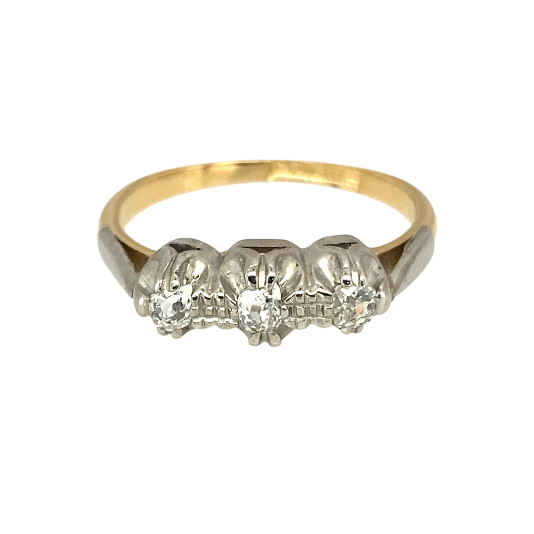 18ct Gold & Platinum Diamond Set Trilogy Ring