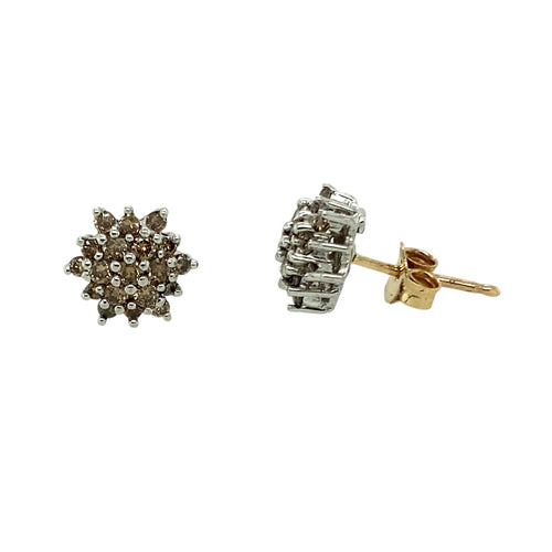 9ct Gold & Diamond Set Cluster Stud Earrings