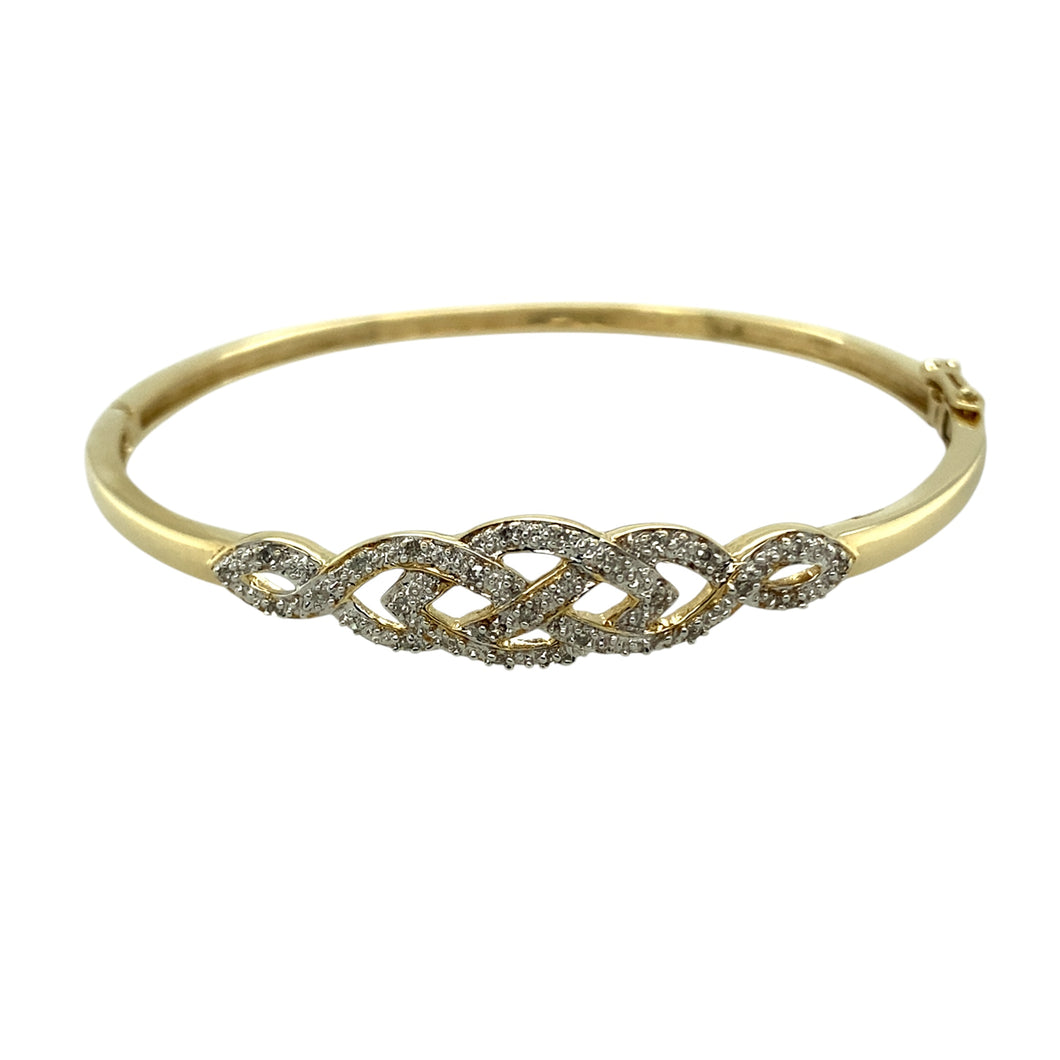 9ct Gold & Diamond Set Celtic Knot Hinged Bangle