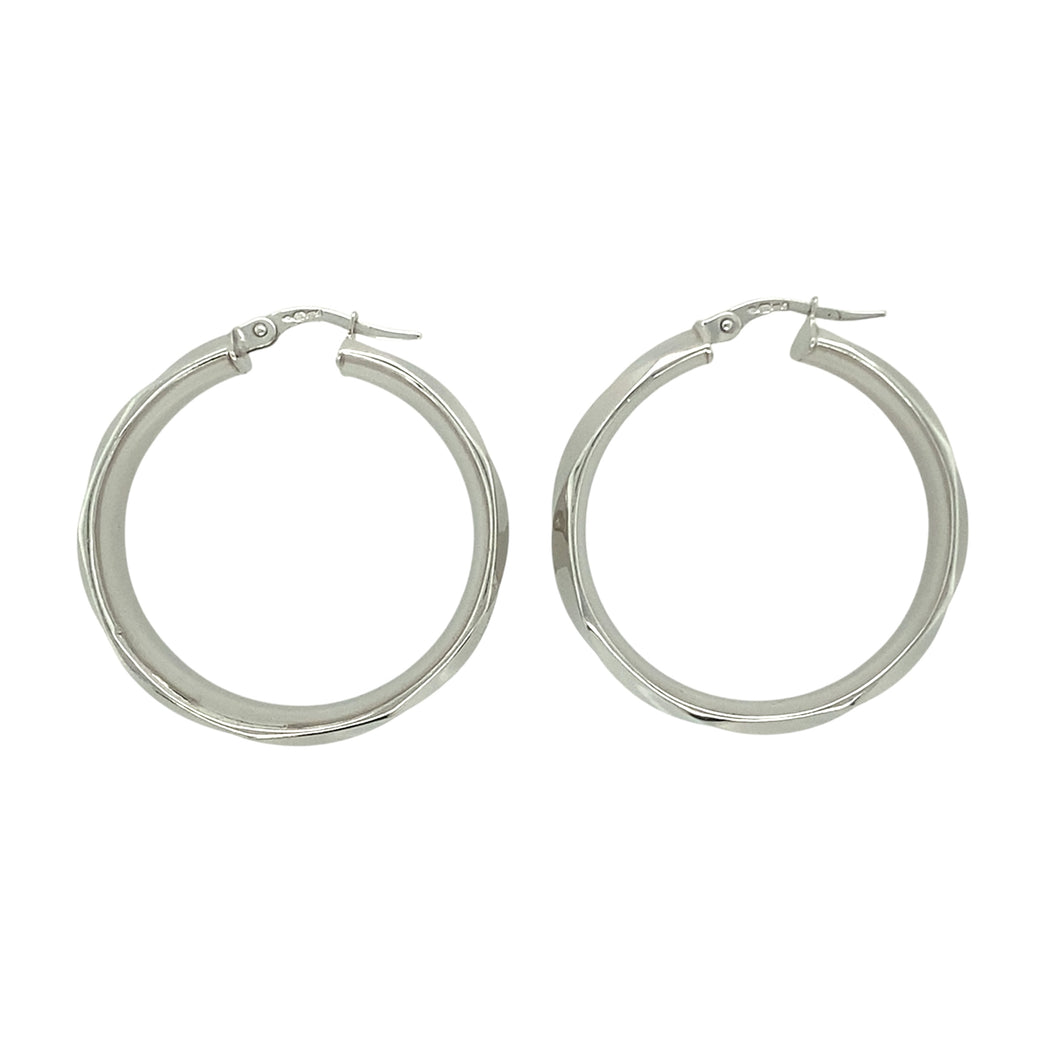 9ct White Gold Twisted Hoop Creole Earrings