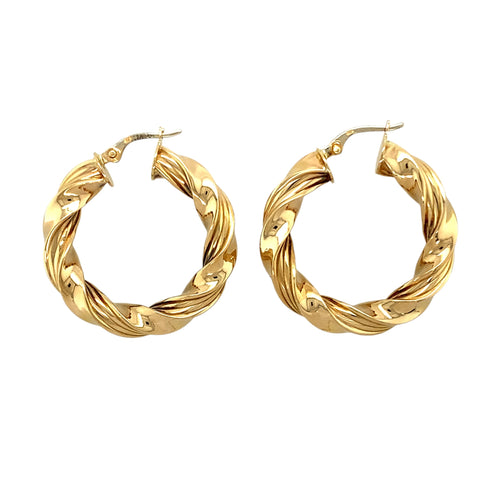 9ct Gold Patterned Twisted Hoop Creole Earrings