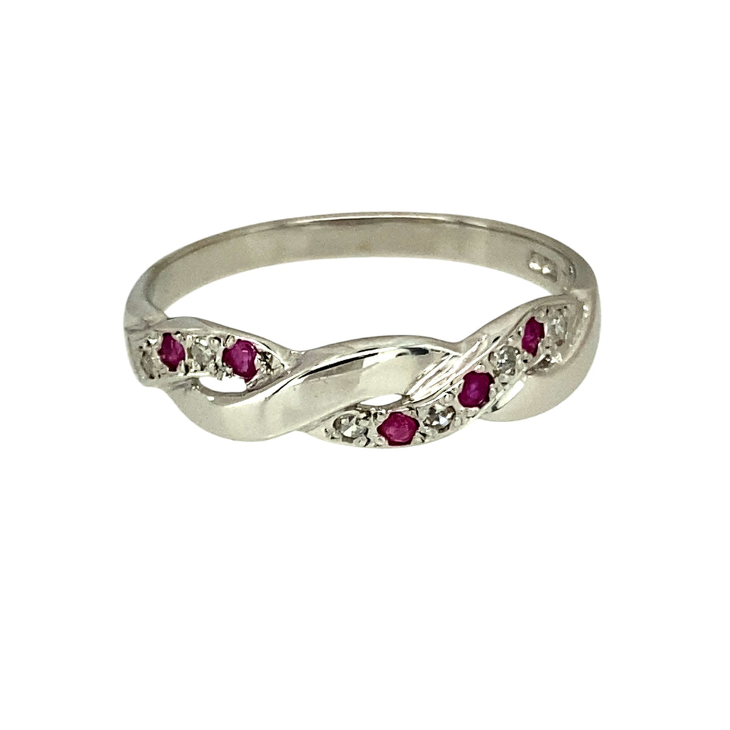 18ct White Gold Diamond & Ruby Set Band Ring