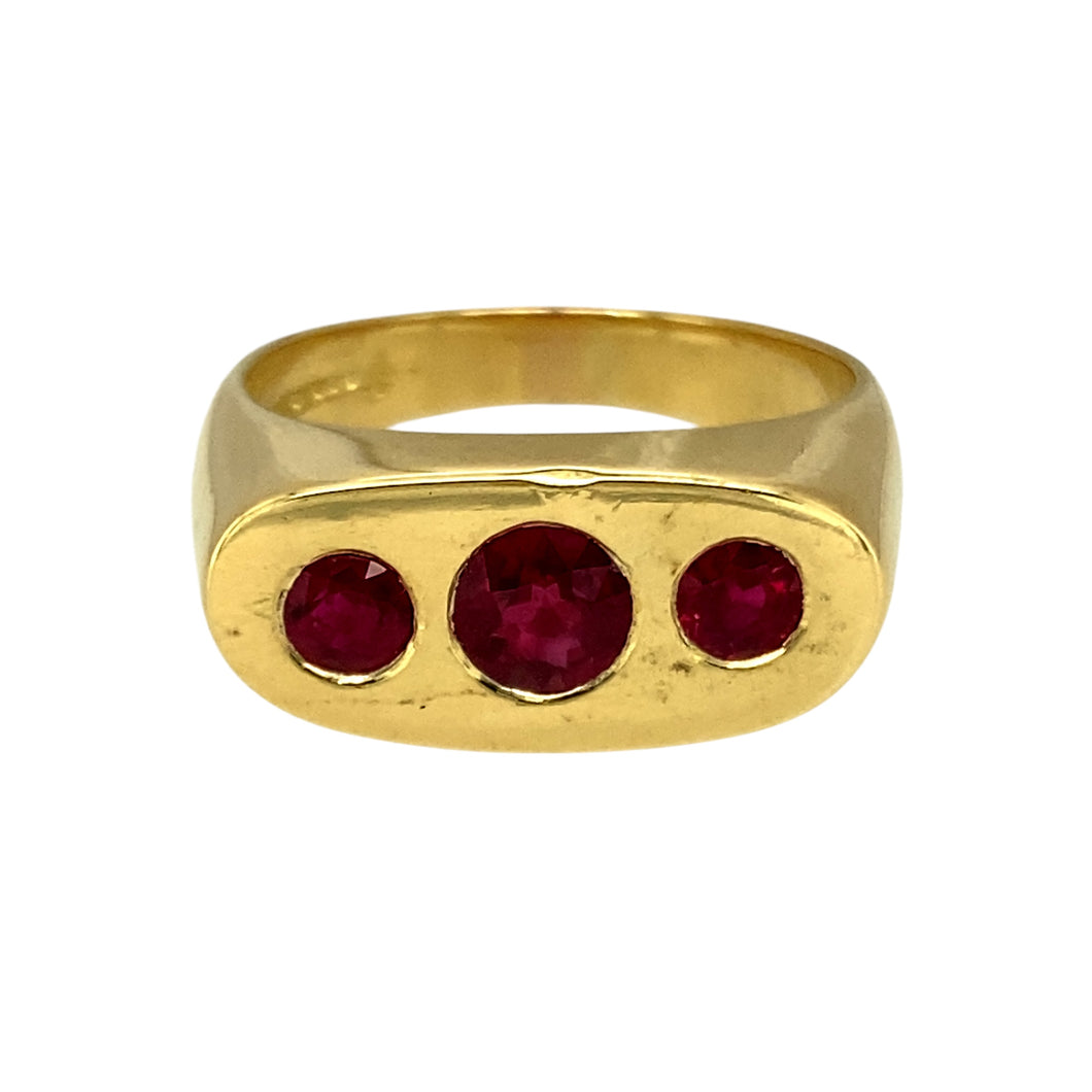 18ct Gold & Ruby Set Trilogy Signet Ring