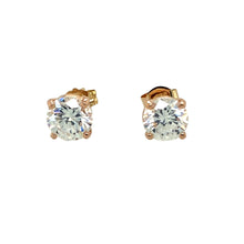 Load image into Gallery viewer, Preowned 14ct Yellow and Rose Gold &amp; Cubic Zirconia Set Stud Earrings with the weight 1.50 grams. The stones are each 6mm diameter
