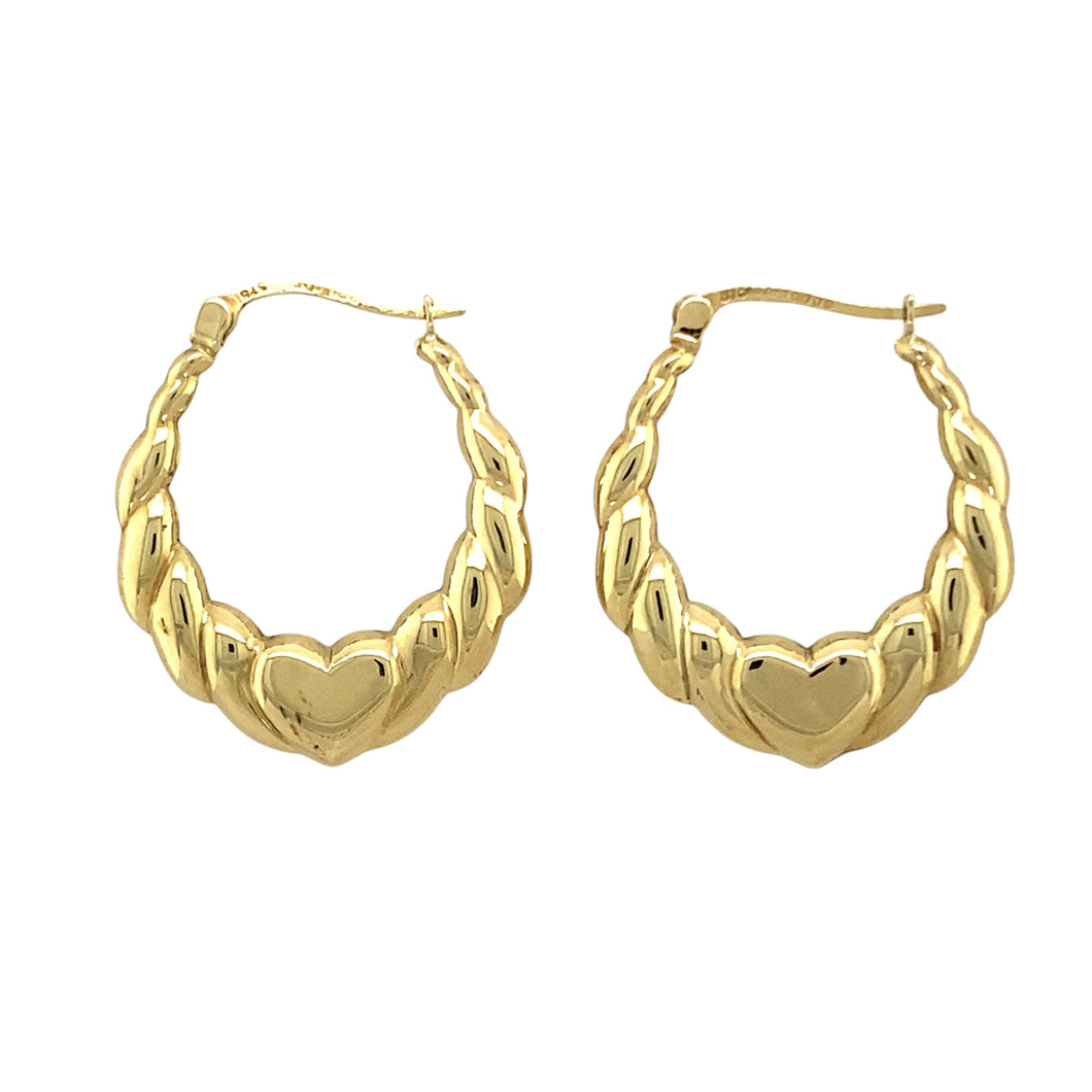 9ct Gold Heart Patterned Creole Earrings