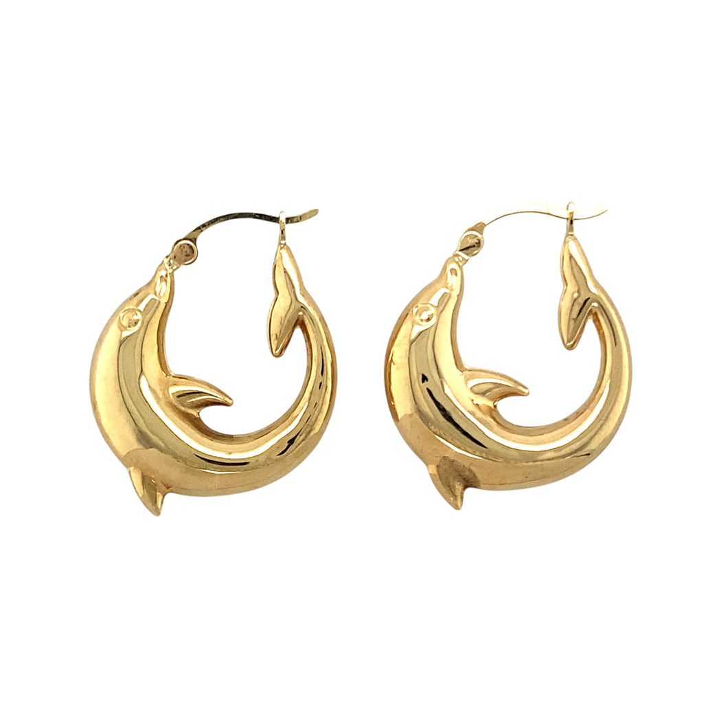 9ct Gold Dolphin Creole Earrings