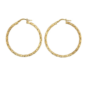 9ct Gold Patterned Twisted Hoop Creole Earrings