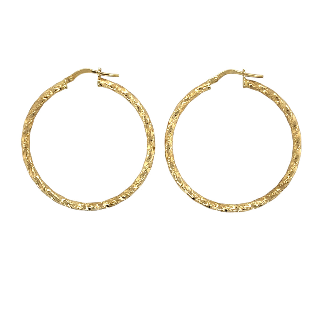 9ct Gold Patterned Twisted Hoop Creole Earrings