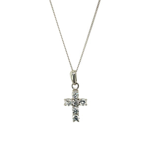 9ct White Gold & Cubic Zirconia Set Cross 16" Necklace