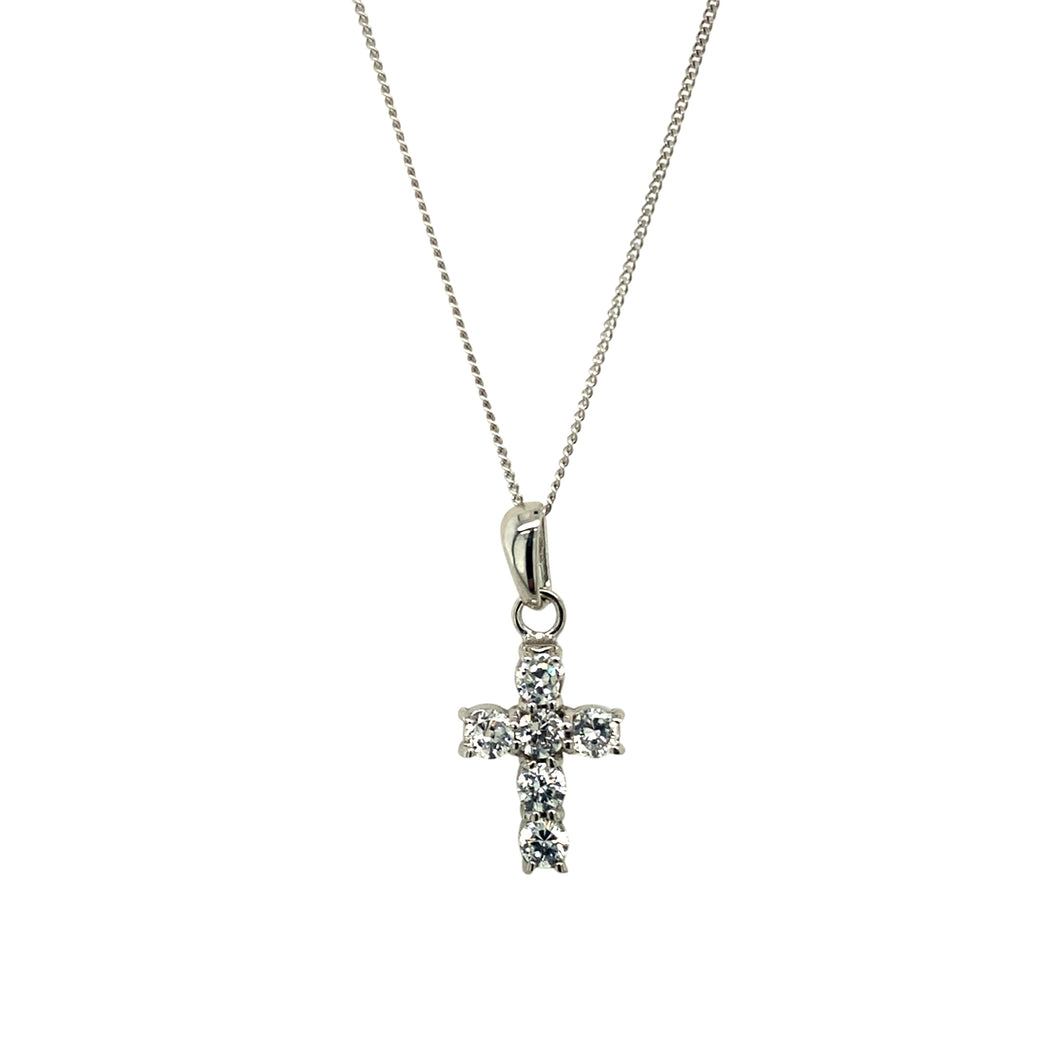 9ct White Gold & Cubic Zirconia Set Cross 16