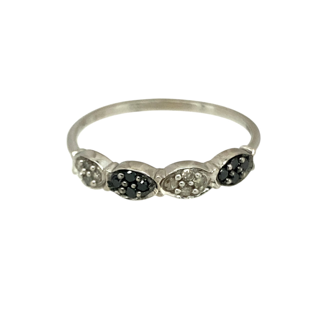 9ct White Gold & Black and White Diamond Set Band Ring