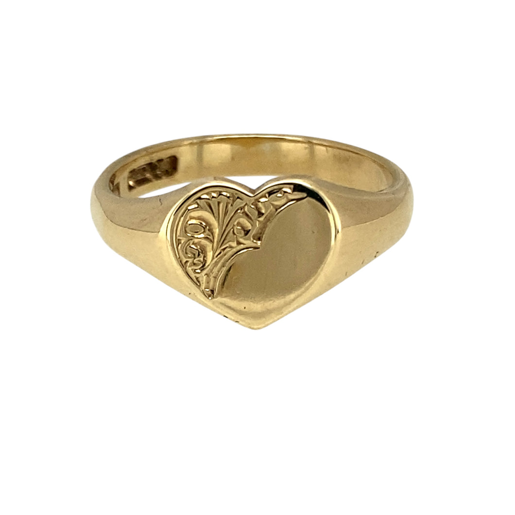 9ct Gold Patterned Heart Signet Ring