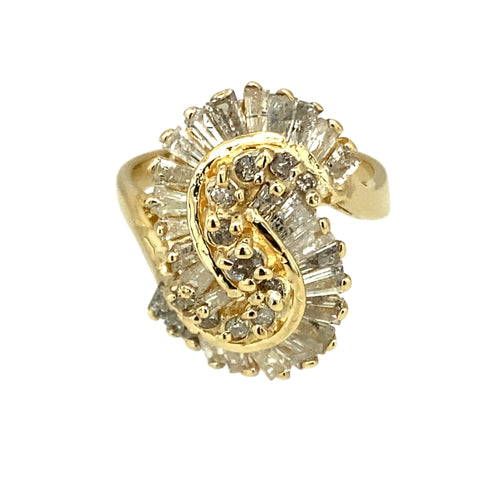 14ct Gold & Diamond Set Swirl Cluster Dress Ring