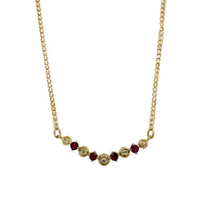 Load image into Gallery viewer, 18ct Gold Diamond &amp; Ruby Set Curved Bar 16&quot; Necklace
