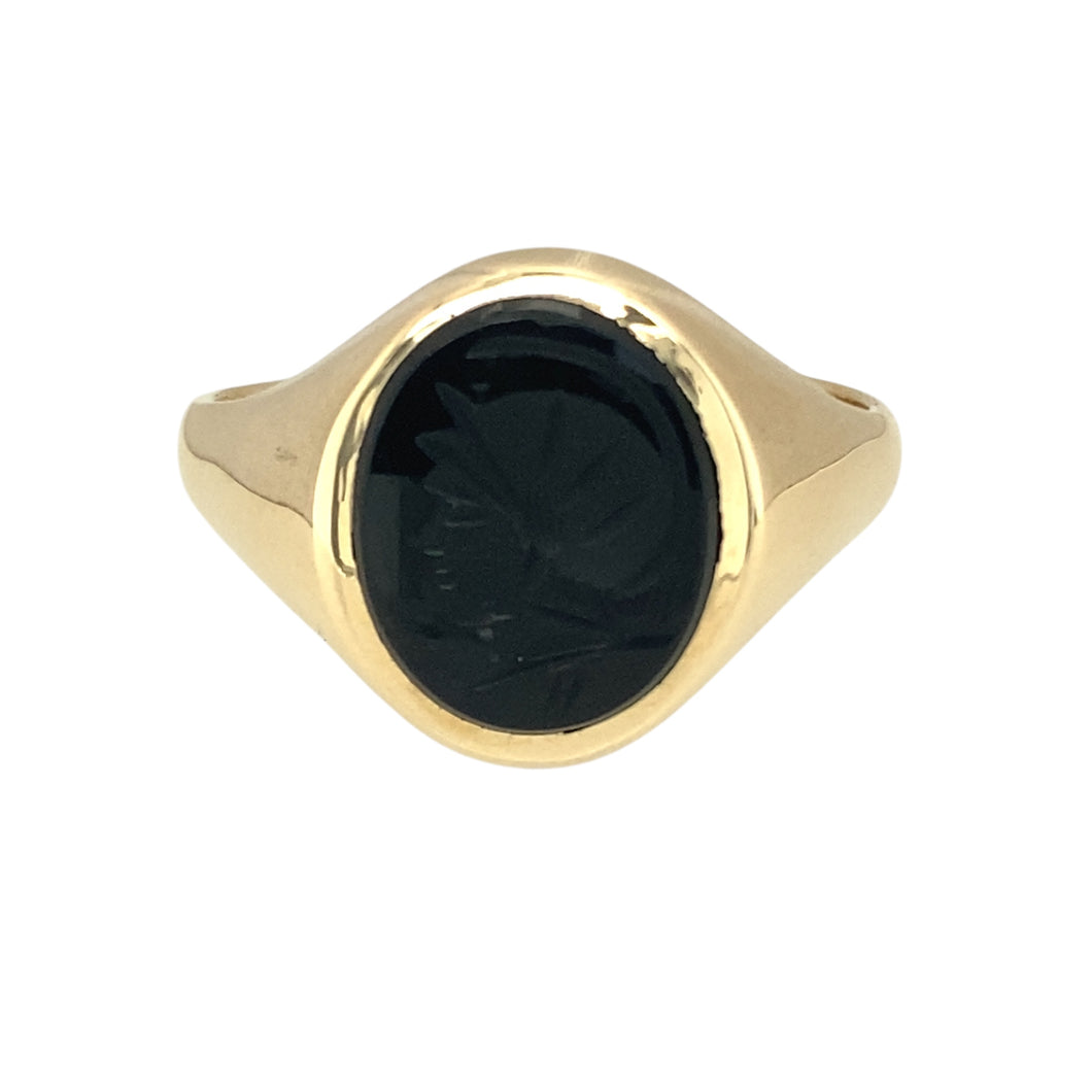 9ct Gold & Onyx Set Centurion Head Oval Signet Ring