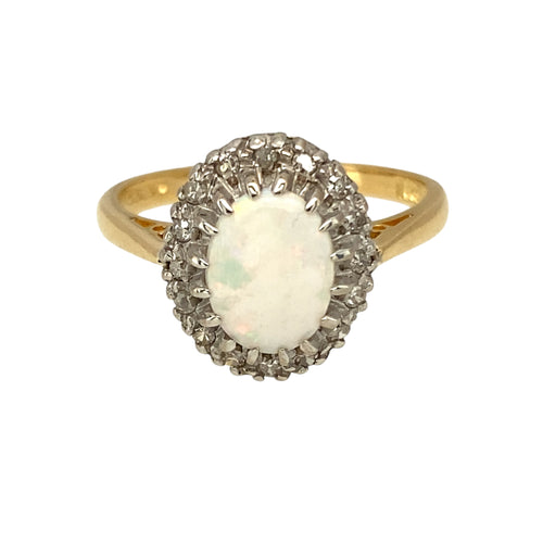 18ct Gold Diamond & Opal Set Cluster Ring