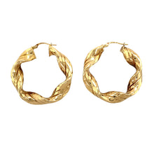 Load image into Gallery viewer, 9ct Gold Patterned Twist Hoop Creole Earrings
