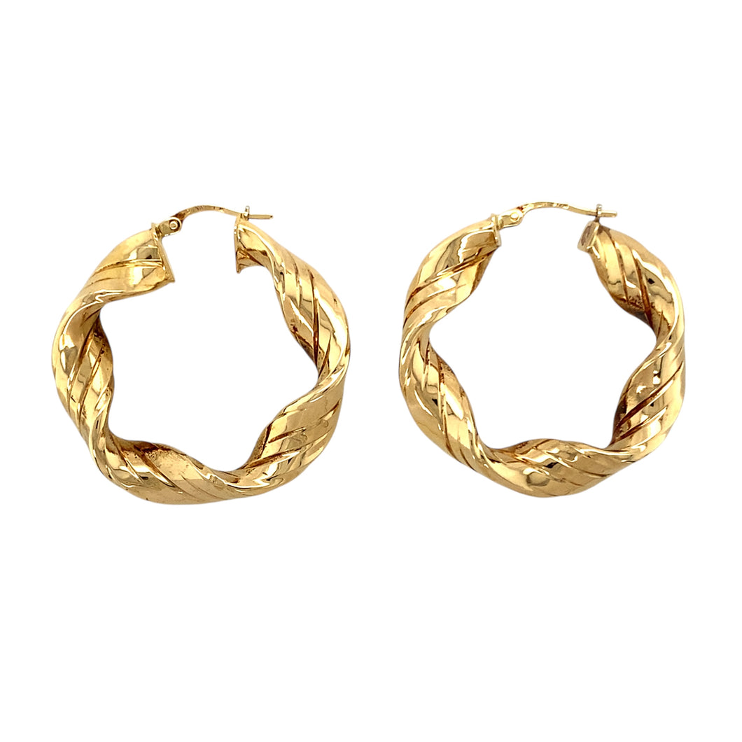 9ct Gold Patterned Twist Hoop Creole Earrings