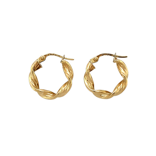 9ct Gold Patterned Twist Hoop Creole Earrings