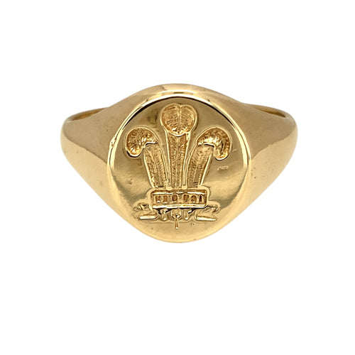 9ct Gold Welsh Three Feather Oval Signet Ring