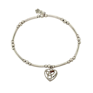 Preowned 925 Silver Clogau &amp; 9ct Rose Clogau Gold Eternal Love Heart Stretchy Bracelet with the weight 4.10 grams. The heart is 13mm by 12mm and the bracelet width is 2mm