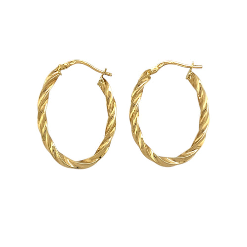 9ct Gold Twisted Oval Creole Earrings