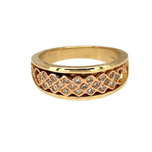 9ct Gold & Diamond Set Clogau Celtic Patterned Band Ring