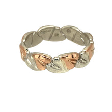 Load image into Gallery viewer, Preowned 925 Silver with 9ct Rose Gold Clogau Tree of Life Band Ring in size L with the weight 3.20 grams. The band is 5mm wide
