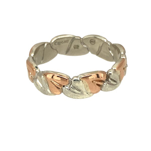 Preowned 925 Silver with 9ct Rose Gold Clogau Tree of Life Band Ring in size L with the weight 3.20 grams. The band is 5mm wide