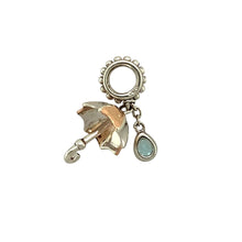 Load image into Gallery viewer, Preowned 925 Silver with 9ct Rose Gold &amp; Blue Topaz Set Clogau Umbrella Charm with the weight 1.70 grams. The blue topaz rain drop stone is 4mm by 3mm
