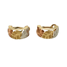 Load image into Gallery viewer, 9ct Gold Leaf Patterned Half Hoop Earrings
