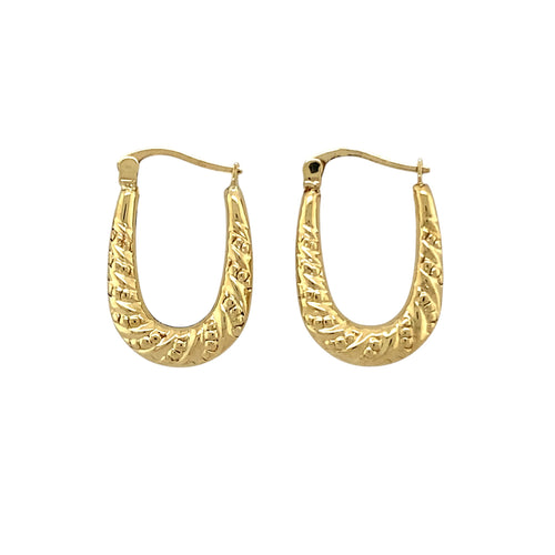 9ct Gold Patterned Oval Creole Earrings