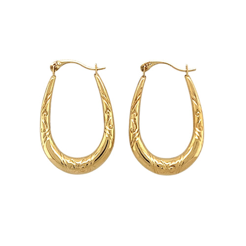 9ct Gold Patterned Oval Creole Earrings