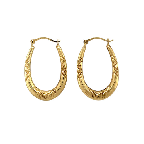 9ct Gold Patterned Oval Creole Earrings