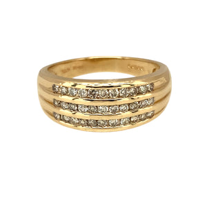 9ct Gold & Diamond Set Three Row Band Ring