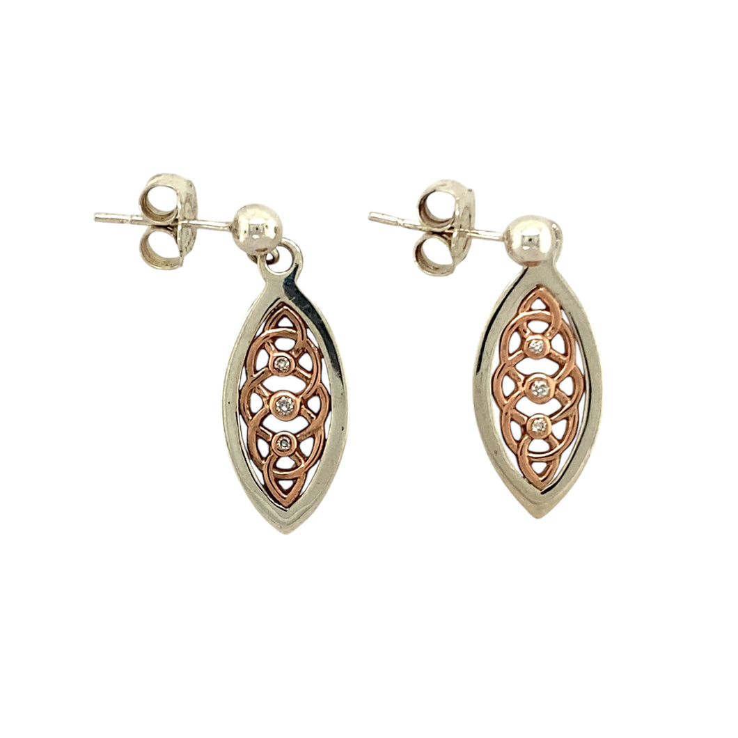 925 Silver & Diamond Set Clogau Celtic Knot Drop Earrings