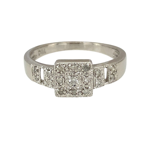 9ct White Gold & Diamond Set Square Cluster Ring