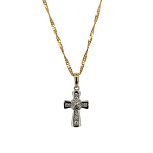 9ct Gold & Diamond Set Cross 16" Necklace