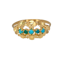 Load image into Gallery viewer, 9ct Gold &amp; Turquoise Set Flower Style Ring
