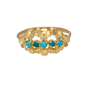 9ct Gold & Turquoise Set Flower Style Ring