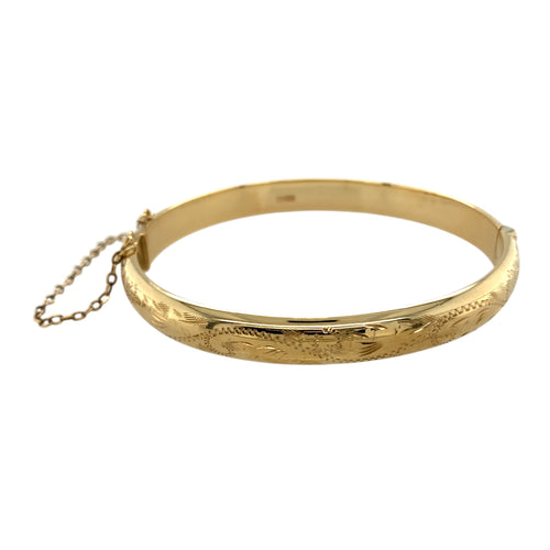 9ct Gold Patterned Hinged Bangle