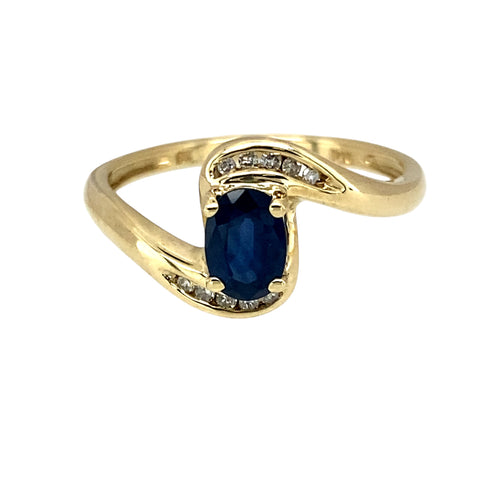 9ct Gold Diamond & Sapphire Set Twist Ring