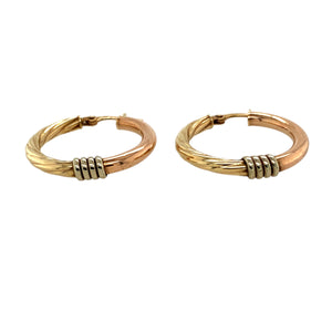 Preowned 9ct Yellow, White and Rose Gold Twisted Hoop Creole Earrings with the weight 3 grams