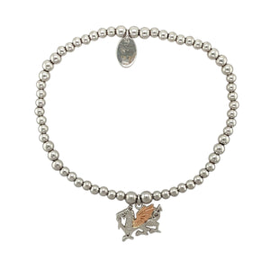 925 Silver Clogau Welsh Dragon Affinity Beaded Stretchy Bracelet